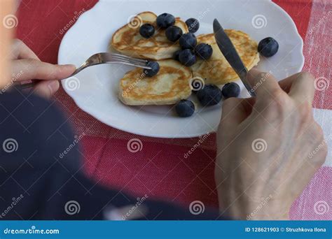 Man Eats His Breakfast Stock Image Image Of Close