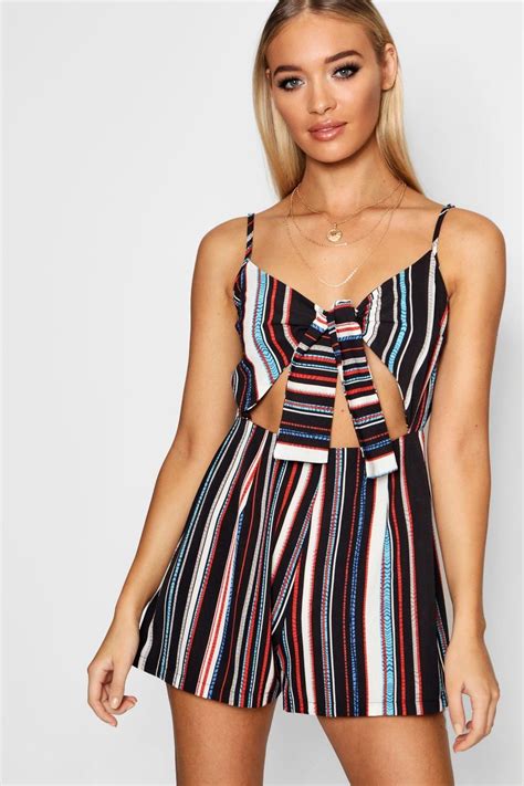 Tie Front Stripe Playsuit Boohoo Ireland Striped Playsuit Rompers Dressy Playsuit