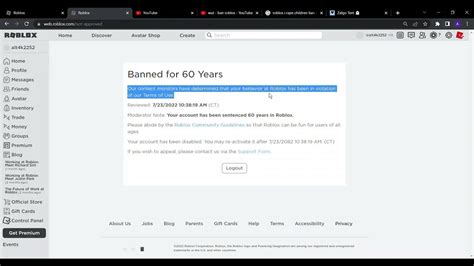 Roblox Ban Screen Alt4k2252 Is Banned For 60 Years In Roblox