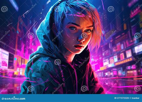 Cyberpunk Hacker In A Futuristic City Surrounded By Holographic Interfaces Royalty Free Stock