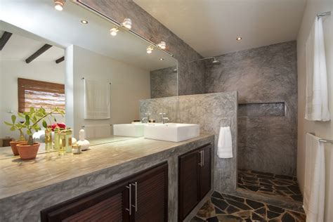 Concrete Vanity Unit Mediterranean Style Bathroom Interior Design Ideas