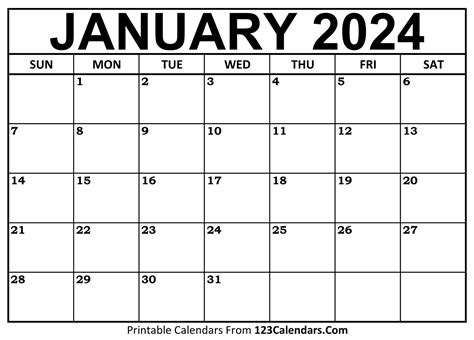 Jan 2024 Printable Calendar Audra Candide