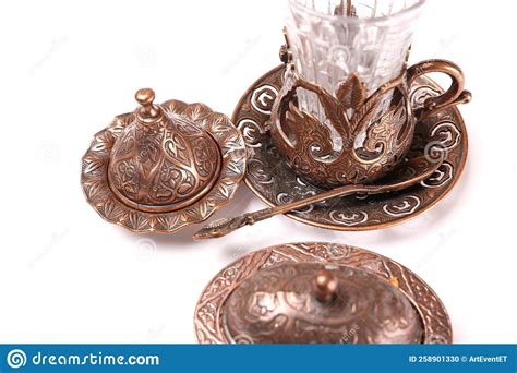 Turkish Tea Set Ottoman Teacup With Traditional Arabic Ornaments On