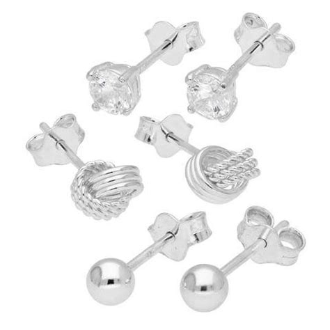 Silver Knot Mm Cz Ball Studs Set Of Jewellerybox Co Uk