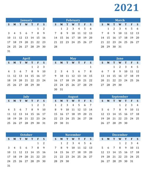 Full Year Printable Calendar 2021 With Notes Set Your