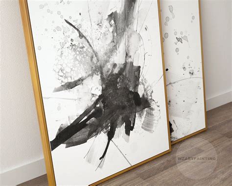 Set Of 3 Prints Framed Wall Art Modern Abstract Black And Etsy