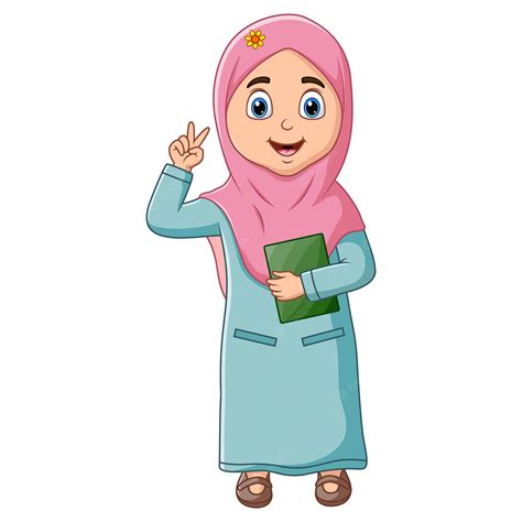 Premium Vector Cartoon Illustration Of Islamic Girl Holding A Quran Book