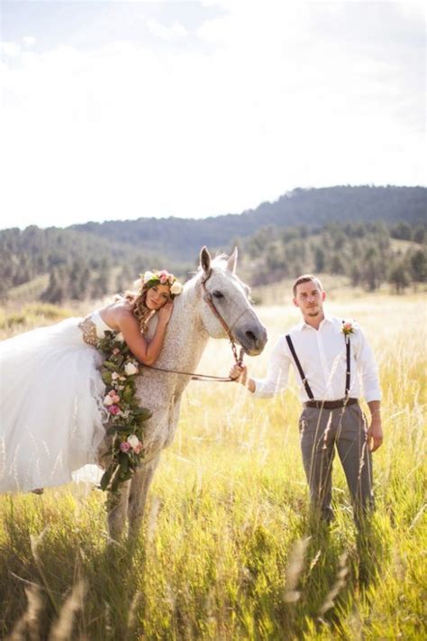 Bride And Groom With Horse Colorado Wedding Styled Shoot Horse