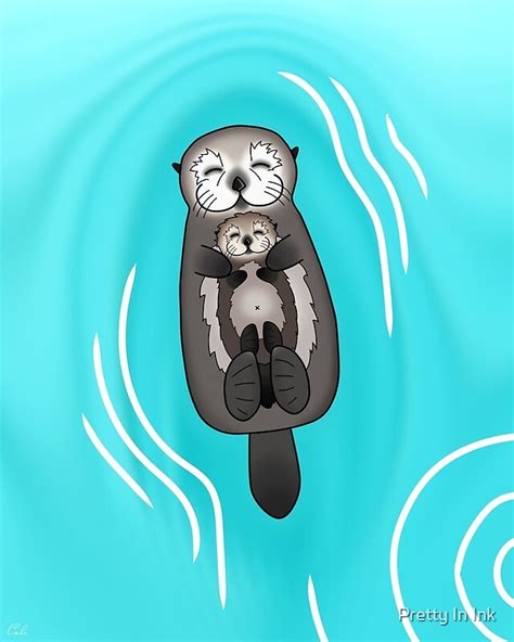 Mother And Pup Sea Otters Mom Holding Baby Otter By Pretty In Ink