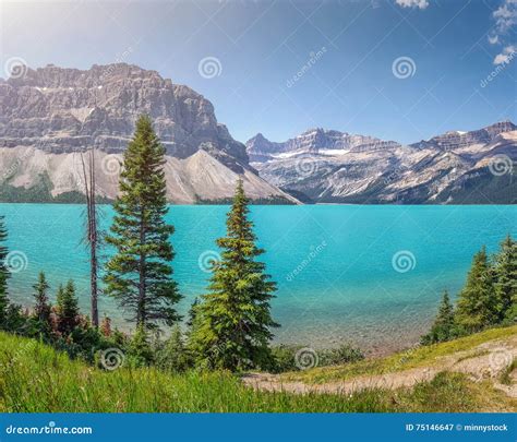 Bow Lake With Mountain Summit Banff National Park Alberta Canada