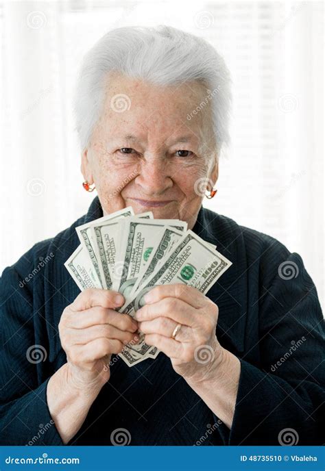 Smiling Old Woman Holding Money In Hands Stock Photo Image Of Paper