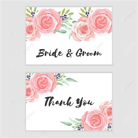 Watercolor Pink Rose Floral Wedding Thank You Card Template For Free