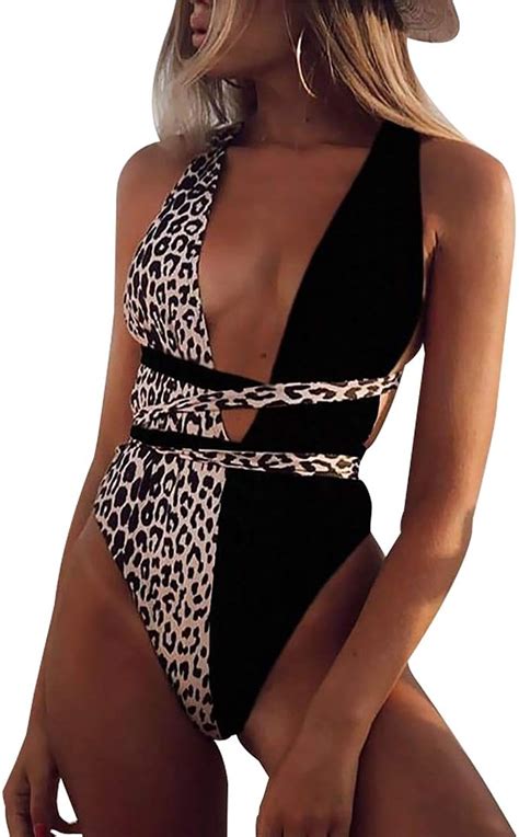 Enfei Womens Leopard Print One Piece V Neck Backness Swimsuits Bathing Suit Swimwear Beachwear