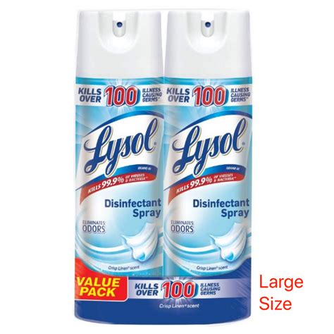 Lysol Disinfectant Spray 19oz Large Size Crisp Linen Scent Pack Of 2 Protectready