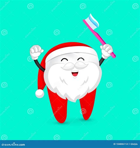 Funny Cartoon Tooth Wearing Santa Suit Stock Vector Illustration Of