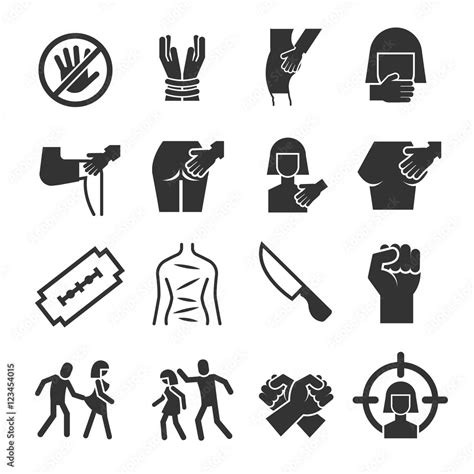 Sexual Abuse Harassment Violence Vector Icons Set Stock Vector