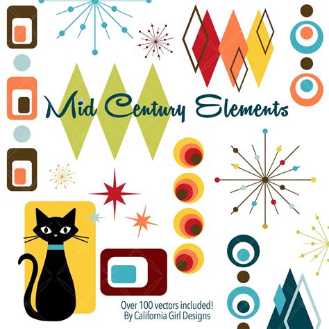 Mid Century Modern Elements Clipart Set Retro Atomic Shapes - Etsy Canada