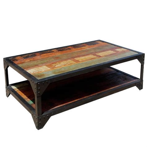 Molino Reclaimed Wood 2 Tier Wrought Iron Industrial Coffee Table