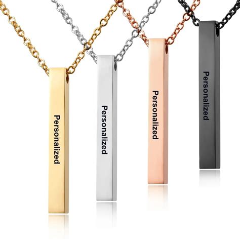 gold silver custom personalized vertical blank bar necklace engraved name date chain necklace