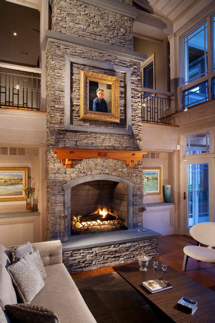 Chipped bricks, a stained hearth, and years of accumulated soot can turn what should be the focal point of a living room into an eyesore. Large Stacked Stone Fireplace with Wood Mantle and Stone ...