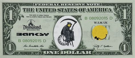 Banksy Silkscreen On Canvas Depicting A 1 Dollar Bill Goldfield