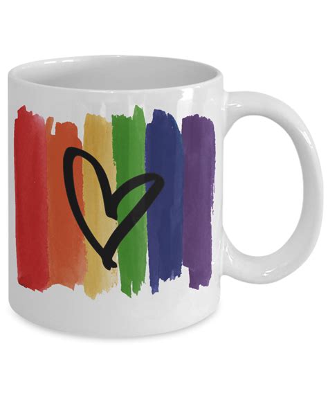 Owingsdesignsperfect Gay Coffee Mug Gay Pride Lgbt Rainbow Flag Heart Ceramic Coffee Mug