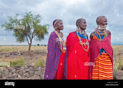Kenya Africa Amboseli Maasai Tribe Village Masai Women In Red Costume