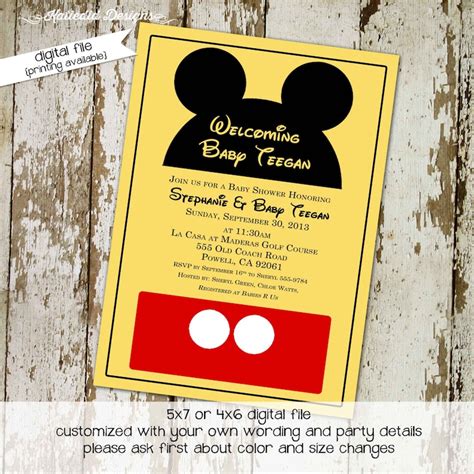 Disney Baby Shower Invitation Mickey Mouse Birthday Invitation Etsy