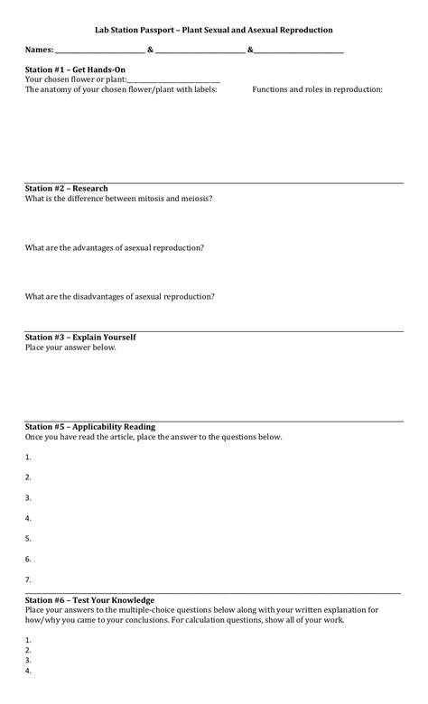 Plant Sexual And Asexual Reproduction Lab Station Passport Science Th Grade