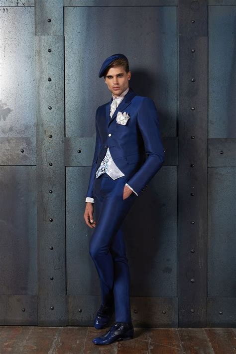 Italian Style Navy Blue Satin Groom Tuxedos Slim Fit Custom Made Mens