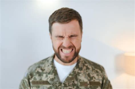 Premium Photo Portrait Of Middle Aged Sad Desperate Military Man Ptsd