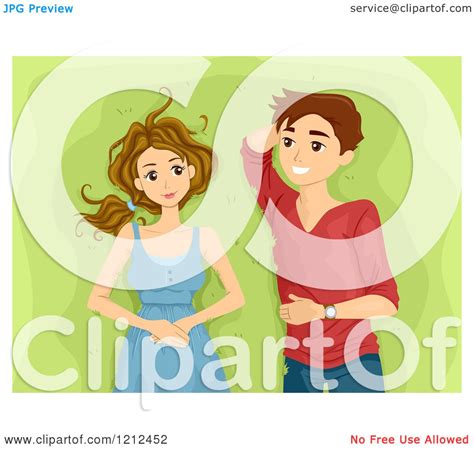 Cartoon Of A Happy Teen Couple Laying In The Grass