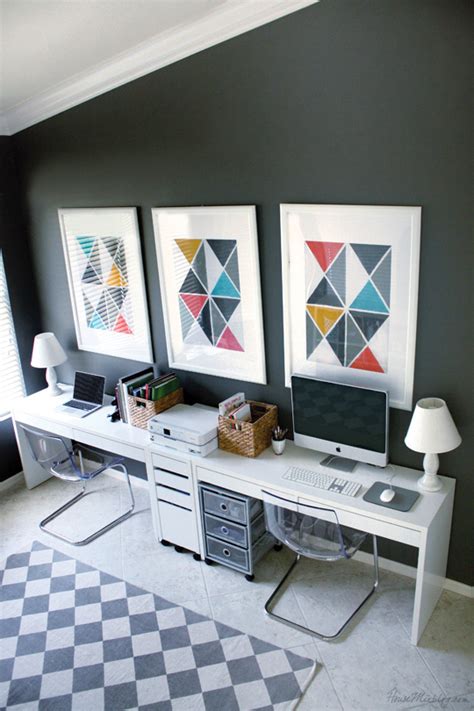 Ikea Micke Desks In Home Office Gray Walls Benjamin Moore Kendall