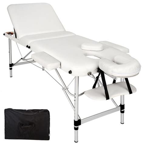 Tectake Table De Massage Pliante Bois 3 Zones Cadre En Aluminium Blanc 1 Housse Cdiscount