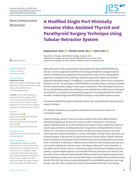 Pdf A Modified Single Port Minimally Invasive Video Assisted Thyroid