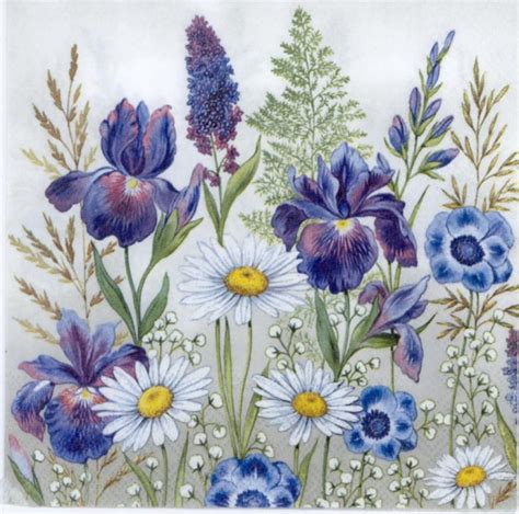 Decoupage Paper Napkins Irises And Daisies