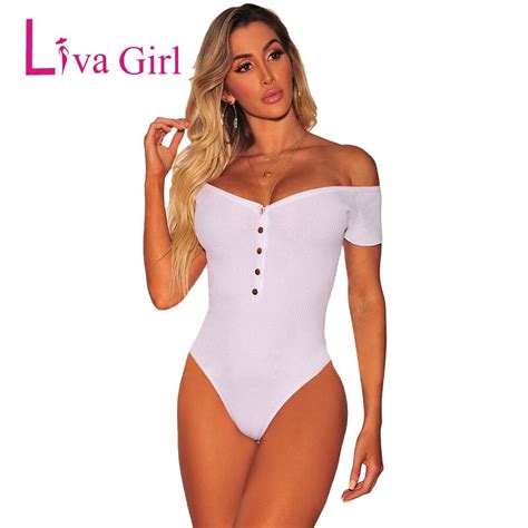 Liva Girl Sexy Black Off Shoulder Bodysuit Women Short Sleeves Body Top White Bodycon Bodysuits