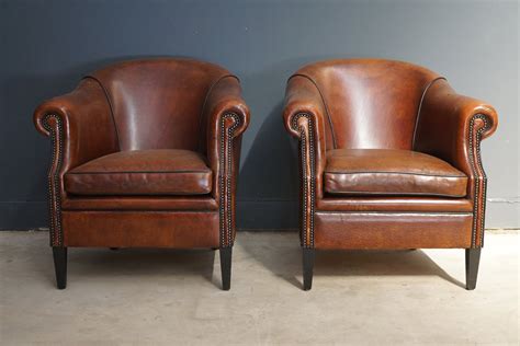 Vintage Cognac Leather Club Chairs Set Of 2 For Sale At Pamono