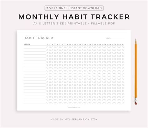 Monthly Habit Tracker Printable Landscape Habit Tracker Etsy