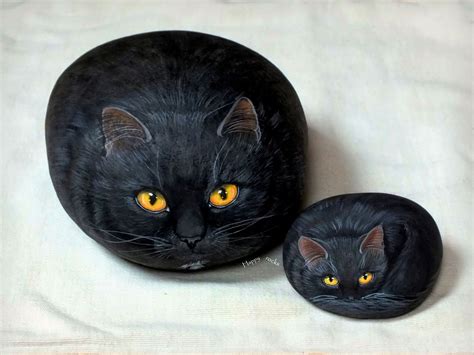 Black Cats Rock Painting Art Rock Crafts Painted Rock Animals