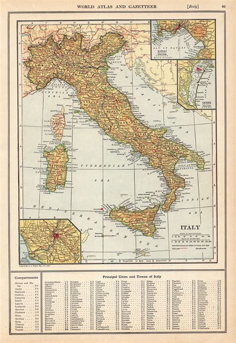 1921 Antique Italy Map Vintage Map Of Italy Travel Gallery Wall Art Map