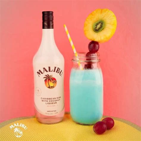 1 Part Malibu Rum 1 Part Pineapple Juice 12 Part Blue Curaçao 12