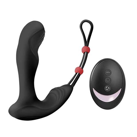 Zerosky Black Silicone Prostate Massager With Penis Ring 2 Powerful Motors Wireless Remote