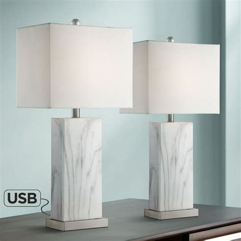 360 Lighting Modern Table Lamps Set Of 2 With Usb Charging Ports White