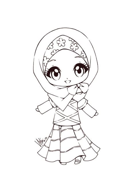 Gambar Ana Muslim Untuk Mewarnai Sketch Coloring Page