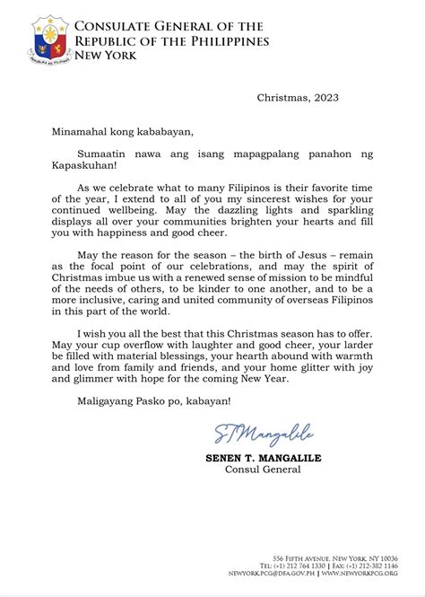 CHRISTMAS MESSAGE FROM THE CONSUL GENERAL - Philippine Consulate General