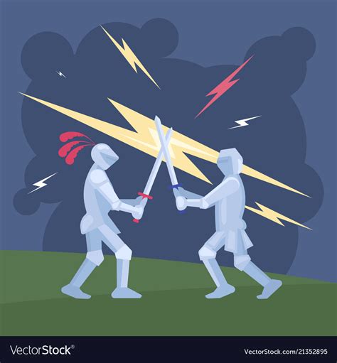 Medieval Knights Sword Fight Royalty Free Vector Image
