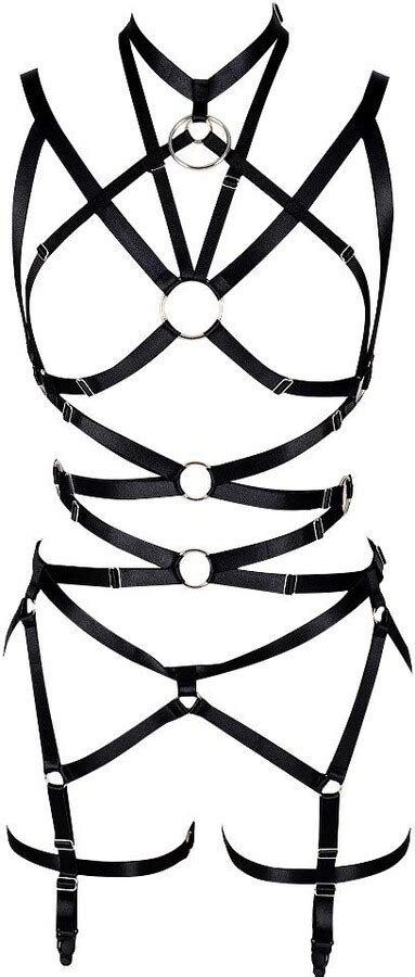 Banssgoth Womens Full Body Harness Bra Lingerie Cage Set Leg Garter Belt Chest Strap Festival