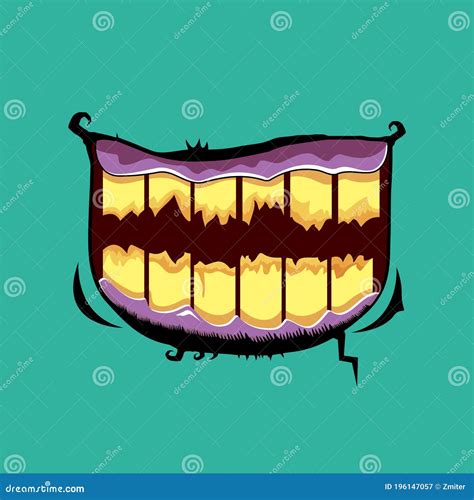 Vector Cartoon Funny Zombie Monster Mouth With Rotten Teeth Isolated On