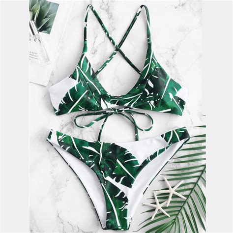 sexy bikini 2021 leaf print swimwear women biquini push up bikini halter beachwear maillot de